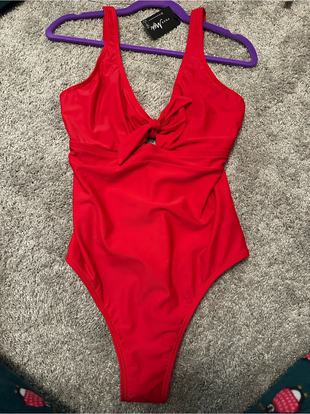 Pour Moi Red Tie-Front One-Piece Swimsuit - Picture 2 of 7